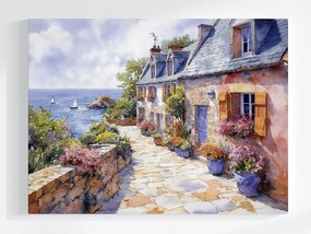 Poszter Bretagne Vitorlások Tenger Házak Virágok Franciaország 80x60
