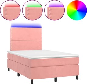 vidaXL rózsaszín bársony rugós és LED-es ágy matraccal 120 x 190 cm