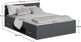 Ágykeret, 140x200, grafit, MICHIGAN NEW