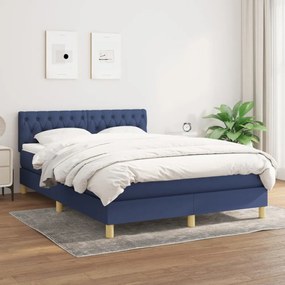 kék szövet rugós ágy matraccal 140 x 190 cm