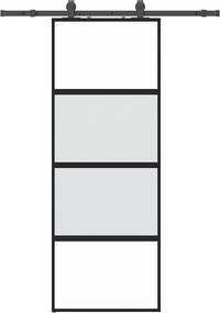 vidaXL fekete edzett üveg tolóajtó fémszerelék szettel 76x205 cm