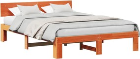 vidaXL Ágykeret fejtámlával Faggyú barna 150 x 200 cm Tömör fenyőfa