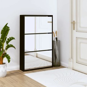 fekete 3 szintes cipőszekrény tükörrel 63 x 17 x 102,5 cm