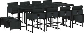 vidaXL 13 részes fekete polyrattan kerti ülőgarnitúra párnákkal