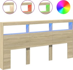 sonoma tölgy színű áthidalószekrény LED-ekkel 200 x 17 x 102 cm