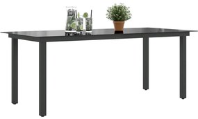 fekete alumínium és üveg kerti asztal 190 x 90 x 74 cm
