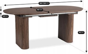 Kihúzható étkezőasztal 90–220 cm méretben, dió színben OVAL