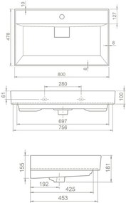 TMP SHARP 80 fali fürdőszobabútor - CeraStyle SHARP - 37300 mosdókagylóval - 80 x 48 cm