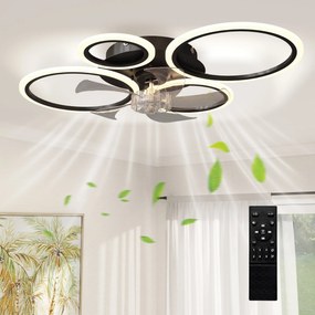 HOMCOM 77 cm LED mennyezeti ventilátor-lámpa — csendes, távirányítós, 6 sebesség, 3 színhőmérséklet, DC motor, időzítő — fekete | Aosom