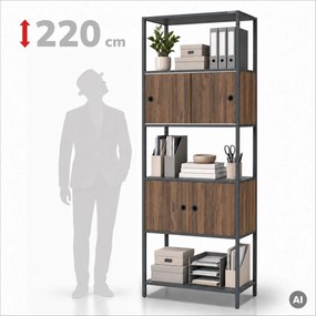 Iratrendező polc zárható szekrénnyel, irodai, nyitott polcok, fém antracit/dió, 800x2200x400 mm: ARIEL Eco Design