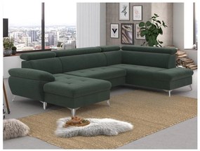 CATANIA jobbos zöld U-alakú sarokkanapé tárolóval, ággyá nyitható