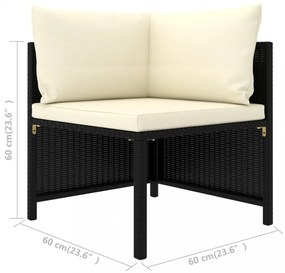 vidaXL 10 részes fekete polyrattan kerti bútorszett párnákkal