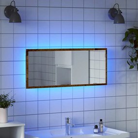 antik fa színű szerelt fa LED-es fürdőszobatükör 100x8,5x37 cm