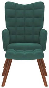 sötétzöld bársony pihenőfotel zsámolynal