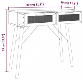 fehér tömör fenyő és természetes rattan tálaló 80x30x75 cm