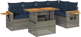 vidaXL 6 részes szürke polyrattan akácfa kerti ülőgarnitúra párnákkal