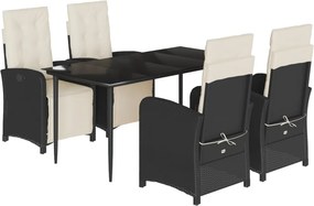 vidaXL 5 részes fekete polyrattan kerti étkezőgarnitúra párnákkal