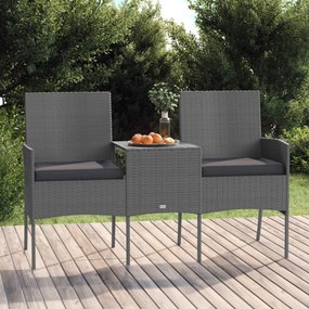 kétszemélyes antracitszürke polyrattan kanapé teázóasztallal