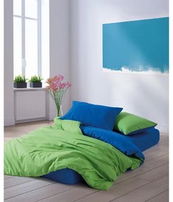 Zöld-kék négyrészes kétszemélyes hosszabbított renforcé pamut ágyneműhuzat lepedővel 200x220 cm Sage – Mijolnir