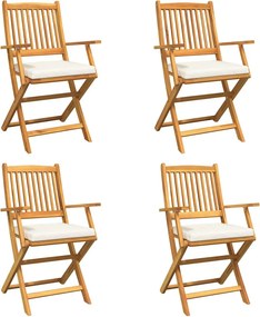 vidaXL Összecsukható szék 4 pcs Fehér 49 x 57.5 x 92cm Tömör akácfa