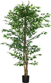 HOMCOM Mesterséges Fikusz Természetes Törzsekkel 180 cm-es Mesterséges Növény Cserépben, 1260 Levél Mesterséges Fa Dekoráció Otthon, Nappaliban, Irodá