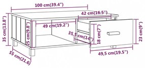 HAMAR sötétszürke tömör fenyőfa dohányzóasztal 100 x 55 x 35 cm