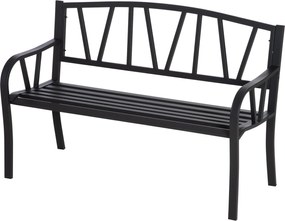 Outsunny Fekete Vízhatlan Fém Kerti Pad, Kültéri Vas 2 Személyes Pad | Aosom