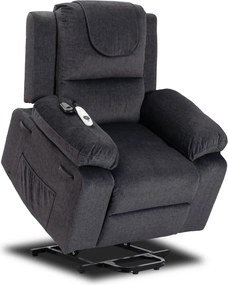 Fotel Masujący Elektrycznie Rozkładany FENIX z Funkcją Wstawania Ciemny Popiel
