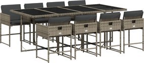 vidaXL 9 részes szürke polyrattan kerti étkezőgarnitúra párnával