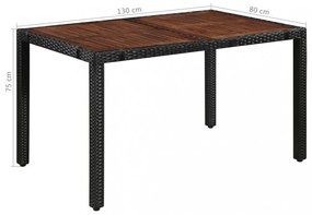 7 darabos fekete kültéri polyrattan és akácfa étkezőszett