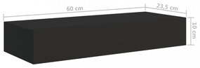 fekete MDF falra szerelhető fiókos polc 60 x 23,5 x 10 cm