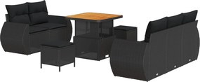 vidaXL Kerti Kanapé Szett 8 pcs Fekete polirattan