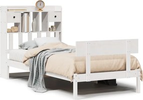 vidaXL fehér tömör fenyőfa könyvespolcos ágy matrac nélkül 90 x 190 cm