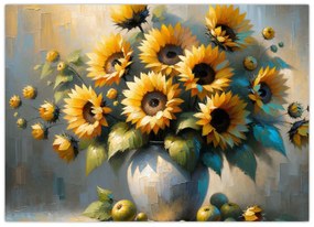 Üveg kép – Napraforgós váza (70x50 cm)