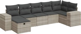 vidaXL 7 részes világosszürke polyrattan kerti ülőgarnitúra párnákkal