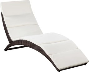 vidaXL barna összecsukható polyrattan napozóágy párnával
