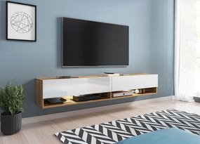 TV asztal/szekrény Aldesia 180 (wotan + fényes fehér) (led rgb világítás színes). 1053720