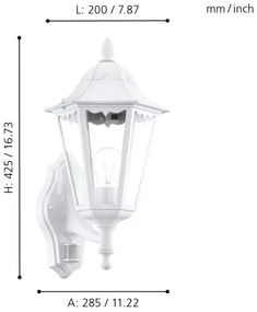 Eglo 93447 - Kültéri Fali lámpa érzékelővel NAVEDO 1xE27/60W/230V