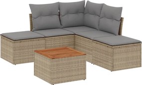 vidaXL 6 részes bézs polyrattan kerti ülőgarnitúra párnával