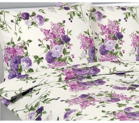 Bellatex Rózsa pamut ágyneműhuzat lila, 140 x 200 cm, 70 x 90 cm, 140 x 200 cm, 70 x 90 cm