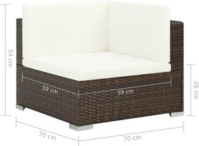 6-részes barna polyrattan kerti bútorszett párnákkal