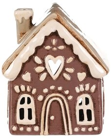 Karácsonyi dekoráció mézeskalács házikó Szív teagyertya, kerámia, lila