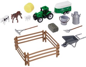 Farm játék készlet traktorral állat figurákkal és kiegészítőkkel, 21 cm