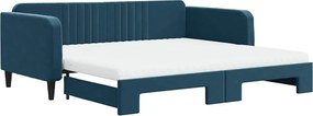 vidaXL kék bársony kihúzható heverő matraccal 100 x 200 cm