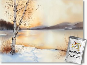 Fotótapéta Flizelina Tó Fa Nyírfa Tél Hó Nyugat 208x146 ragasztó