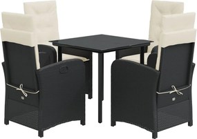 vidaXL 5 részes fekete polyrattan kerti étkezőgarnitúra párnákkal