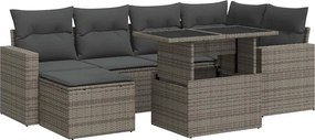 vidaXL 7 részes szürke polyrattan kerti ülőgarnitúra párnákkal