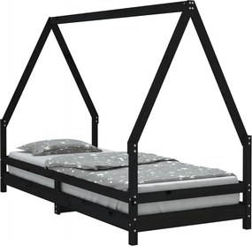 vidaXL fekete tömör fenyőfa gyerekágykeret 90 x 200 cm