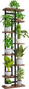 LEDOR TYP 4 8 polcos virágállvány, fémvázzal, 36 x 23 x 136 cm, rusztikus fa/fekete