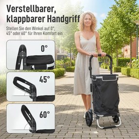 Összecsukható bevásárlókocsi 3 az 1-ben 40 literes űrtartalommal, fekete